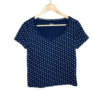 Gap Body Pointelle Knit Lace Trim Baby Tee Womens M Y2K Floral Coquette Indie